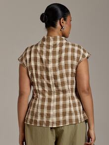 FASHION SZN Plus Size Checked Fall Top Autumn Winter Blouse Structured Short Sleeves Elegant Chic Classy New Season Trending Heritage Smart Casual Wear To Work Business - Multicolor - View 2