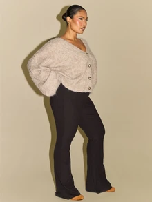 FASHION SZN Plus Size Ribbed Kickflare Legging Autumn Winter Fashion Wardrobe Staple Basic Simple Casual Everyday Curve Legging New Season Trending Coffee Date Fall Fashion For Women Plus Size Leggings - Black - View 4