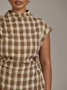 FASHION SZN Plus Size Checked Fall Top Autumn Winter Blouse Structured Short Sleeves Elegant Chic Classy New Season Trending Heritage Smart Casual Wear To Work Business - Multicolor - View 4