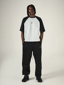 SUMWON Raglan Color Block Crew Neck Boxy Fit Short Sleeve T-Shirt With Contrast Black Sleeves And Drop Shoulder - Black - View 3