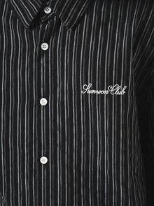 SUMWON Club Pinstripe Boxy Short Sleeve Button Down Shirt With Embroidered Script Logo Chest Detail Summer Casual Layering Top - Multicolor - View 5