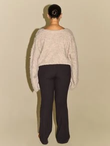 FASHION SZN Plus Size Ribbed Kickflare Legging Autumn Winter Fashion Wardrobe Staple Basic Simple Casual Everyday Curve Legging New Season Trending Coffee Date Fall Fashion For Women Plus Size Leggings - Black - View 2