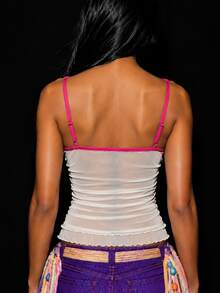 Zerodot Atasan Camisole Jala Berkerut Motif Bunga Pink & Biru untuk Wanita, Kasual Sehari-hari - MultiWarna - View 2