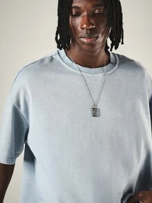 SUMWON Oversized Boxy Crew Neck Short Sleeve Washed T-Shirt With Large Numeric 09 Back Print Summer Streetwear Essential - Blue - View 4
