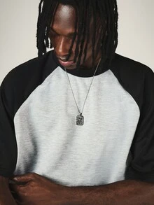 SUMWON Raglan Color Block Crew Neck Boxy Fit Short Sleeve T-Shirt With Contrast Black Sleeves And Drop Shoulder - Black - View 4