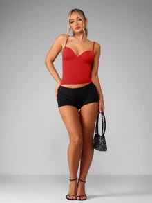 MISSGUIDED Sweetheart Neckline Bustier Crop Cami Top With Built-In Bra Cups And Adjustable Spaghetti Straps For Valentine's Day Date Night - Red - View 4