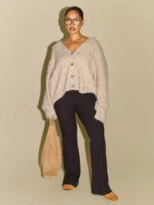 FASHION SZN Plus Size Ribbed Kickflare Legging Autumn Winter Fashion Wardrobe Staple Basic Simple Casual Everyday Curve Legging New Season Trending Coffee Date Fall Fashion For Women Plus Size Leggings - Black - View 3