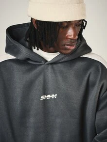 SUMWON Boxy Fit Oversized Color Block Hoodie With Contrast Side Stripe Panel Long Sleeve Centre Pocket Pullover Casual Street Style Fall Winter Sweatshirt - Multicolor - View 5