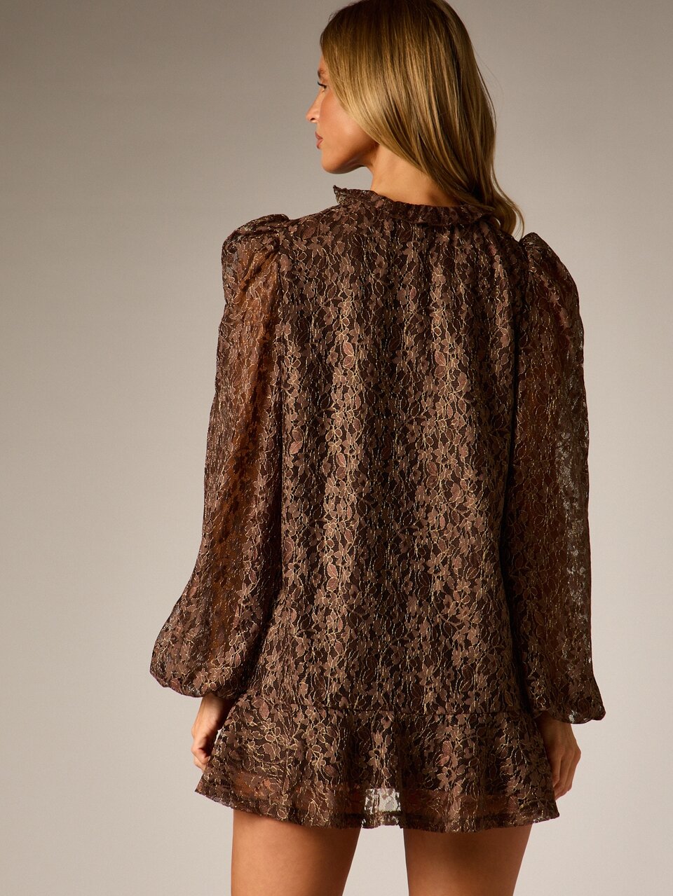 AiiRZ Floral Lace Mini Dress With Puff Sleeves