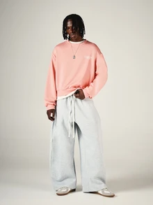 SUMWON Oversized Crew Neck Sweatshirt With Chest Logo Print Long Sleeve Pullover Casual Streetwear Top - Pink - View 2