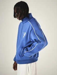 PLAYBOY X SUMWON Bunny Logo Full-Zip Track Jacket With White Contrast Piping, Ribbed Cuffs And Hem, Oversized Fit, Long Sleeve - Blue - View 4