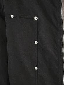 SUMWON Oversized Snap Button Zip-Up Jacket With Point Collar Chest Pockets Long Sleeve Hip Length Outerwear For Fall Winter - Black - View 7