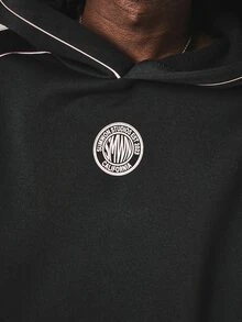 SUMWON Oversized Pullover Hoodie With Large Numeric Back Print Contrast Piping Detail Circle Logo Patch And Centre Pocket Fall Winter Streetwear - Black - View 5