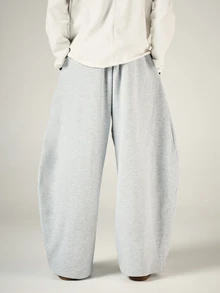 SUMWON Wide Leg Sweatpants With Drawstring Waist And Side Pockets In Soft Fleece Knit For Casual Everyday Comfort - Grey - View 2