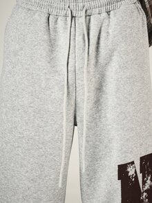 SUMWON NYC Graphic Wide Leg Sweatpants With Distressed Varsity Text Print, Fleece Casual Jogger Style Bottoms, Perfect For Fall Winter Street Style - Grey - View 5