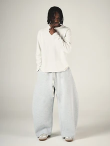 SUMWON Wide Leg Sweatpants With Drawstring Waist And Side Pockets In Soft Fleece Knit For Casual Everyday Comfort - Grey - View 3