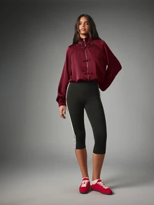 MISSGUIDED Satin Bomber Jacket With Mandarin Collar Zip Front Frog Closure Raglan Sleeves And Elasticated Cuffs Chinese Inspired Luxe Top - Burgundy - View 3