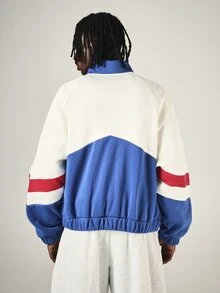 SUMWON Oversized Color Block Varsity Jacket With Snap Button Closure Ribbed Collar Cuffs And Elastic Waistband Logo Sleeve Detail - Multicolor - View 2