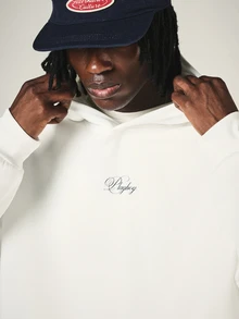 PLAYBOY X SUMWON Crop Fit Club Oversized Hoodie With Script Back Print And Logo Los Angeles California Graphic Pullover Sweatshirt Fall Winter - White - View 4