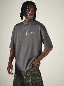 SUMWON Oversized Crew Neck Racing Graphic Tee With Back Print And Short Sleeves, Summer Streetwear T-Shirt - Dark Grey - View 2