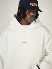 SUMWON Club USA New York City Oversized Pullover Hoodie With Back Graphic Text Print And Centre Pocket - White - View 4