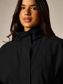 AiiRZ Cropped Mock Neck Zip-Up Jacket With Balloon Sleeves And Drawstring Hem - Lightweight Windbreaker Style Fall Winter Outerwear - Black - View 2