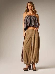 AiiRZ Paisley Print Ruffle Crop Cami Top Flowy Halter Neck Spaghetti Strap Chiffon Blouse Summer Festival Boho Style - Multicolor - View 3
