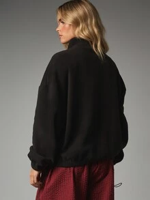 MISSGUIDED Full Zip Cropped Fleece Sweatshirt Oversized Fit High Neck Long Sleeve Casual Winter Jacket - Black - View 3
