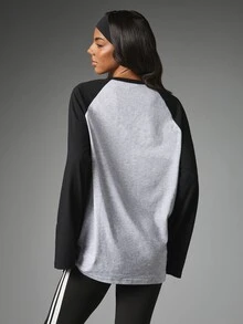 MISSGUIDED Oversized Raglan Long Sleeve Baseball T-Shirt With Crew Neck Contrast Black Sleeves And Chest Logo Print Longline Casual Top - Multicolor - View 2