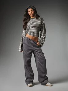 MISSGUIDED Wide Leg Fleece Sweatpants With Elastic Waist And Side Pockets Full Length Casual Lounge Pants Perfect For Autumn Winter Everyday Wear - Grey - View 4