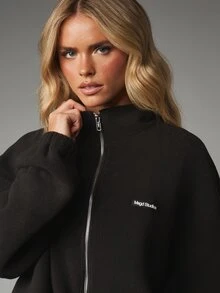 MISSGUIDED Full Zip Cropped Fleece Sweatshirt Oversized Fit High Neck Long Sleeve Casual Winter Jacket - Black - View 4