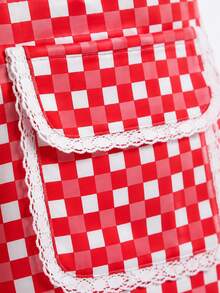 Zerodot Women Red & White Gingham Checkered Micro Shorts With Contrast Lace Trim Casual Shorts Party Going Out - Red - View 4