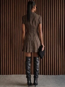 Rouah Women's Plaid Check Commuter Mini Dress - Autumn Mini Dress, Plaid Dress, Check Mini Dress, Fall Mini Dress, AW26, FW26 - Multicolor - View 2