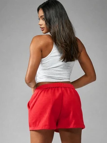 MISSGUIDED Fleece Sweat Shorts With Elasticated Waistband Drawstring And Side Pockets Mini Length Casual Summer Loungewear - Red - View 2