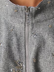MISSGUIDED Embellished Wool Blend Oversized Bomber Jacket With Sequin Snowflake Beading And Full Zip Stand Collar Winter Holiday Party Outerwear - Grey - View 2
