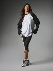 MISSGUIDED Oversized Raglan Long Sleeve Baseball T-Shirt With Crew Neck Contrast Black Sleeves And Chest Logo Print Longline Casual Top - Multicolor - View 3