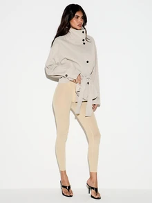 KIZN High Rise Skinny Leggings With Elasticated Waistband In Neutral Tone Perfect For Spring Summer Casual Everyday Wear - Yellow - View 5