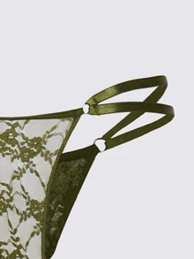 MISSGUIDED Floral Lace Balconette Babydoll Set With Thong Underwire Cups Scalloped Hem Open Front Valentine Lingerie - Green - View 4