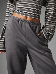 MISSGUIDED Wide Leg Fleece Sweatpants With Elastic Waist And Side Pockets Full Length Casual Lounge Pants Perfect For Autumn Winter Everyday Wear - Grey - View 5