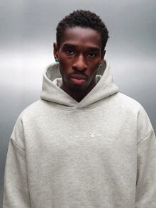 PLAYBOY X SUMWON Crop Fit Oversized Hoodie With Crystal Rhinestone Bunny Logo Back Print And Chest Embroidery Pullover Sweatshirt - Grey - View 3