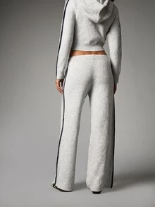 MISSGUIDED Wide Leg Knit Lounge Pants With Side Stripe Detail Drawstring Waist And Full Length Relaxed Fit For Casual Everyday Wear - Light Grey - View 3