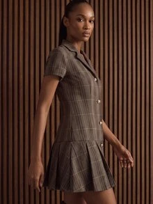 Rouah Women's Plaid Check Commuter Mini Dress - Autumn Mini Dress, Plaid Dress, Check Mini Dress, Fall Mini Dress, AW26, FW26 - Multicolor - View 6