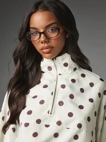 MISSGUIDED Oversized Polka Dot Half-Zip Pullover Jacket With Stand Collar And Elasticated Cuffs Perfect For Autumn Winter Layering - Multicolor - View 4