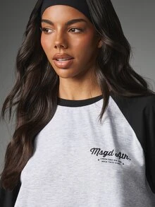 MISSGUIDED Oversized Raglan Long Sleeve Baseball T-Shirt With Crew Neck Contrast Black Sleeves And Chest Logo Print Longline Casual Top - Multicolor - View 4