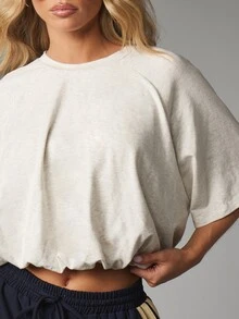 MISSGUIDED Oversized Boxy Crop T-Shirt With Crew Neck And Short Sleeves In Soft Marl Knit For Summer Casual Everyday Wear - Grey - View 4