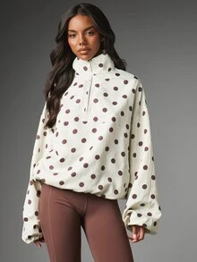 MISSGUIDED Oversized Polka Dot Half-Zip Pullover Jacket With Stand Collar And Elasticated Cuffs Perfect For Autumn Winter Layering - Multicolor - View 5