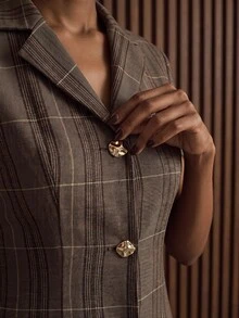 Rouah Women's Plaid Check Commuter Mini Dress - Autumn Mini Dress, Plaid Dress, Check Mini Dress, Fall Mini Dress, AW26, FW26 - Multicolor - View 3