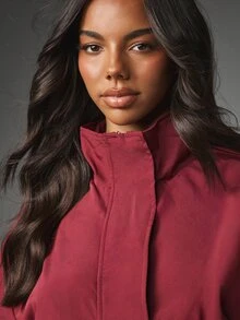 MISSGUIDED Oversized Windbreaker Jacket With Stand Collar Zip Closure Elasticated Cuffs And Hem Autumn Winter Layering Essential - Burgundy - View 4