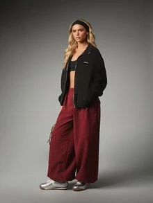 MISSGUIDED Full Zip Cropped Fleece Sweatshirt Oversized Fit High Neck Long Sleeve Casual Winter Jacket - Black - View 2