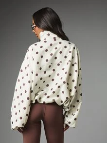 MISSGUIDED Oversized Polka Dot Half-Zip Pullover Jacket With Stand Collar And Elasticated Cuffs Perfect For Autumn Winter Layering - Multicolor - View 2